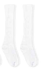 Jefferies Socks Girl's Classic Cable Knee High Socks 2 Pack, White, 12-24 Months - Picture 1 of 4