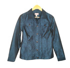 Chico's Womens Jacket Button Down Blue Black Size 0 Small Bomber 