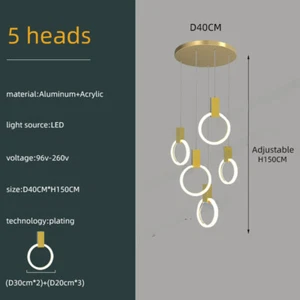 LED Acrylic Ring Lamp Villa Staircase Ceiling Chandelier Lighting Pendant Light - Picture 1 of 28