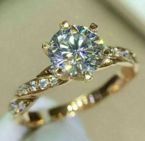 2.60 CT Round Lab-Created Diamond Women's Engagement Ring 14K Yellow Gold Finish - Picture 1 of 5