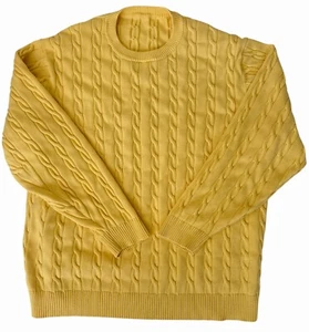 Roundtree & Yorke Sweater Mens XL Yellow Cotton Cable Knit Crew Neck - Picture 1 of 7