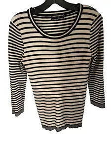 Karl Lagerfeld Paris Women’s Black & White Stripe Sweater Scoop Neck Sz S/P - Picture 1 of 7