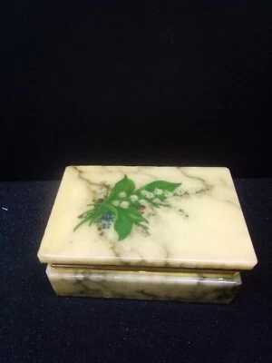  Joyero de piedra artesanal vintage de alabastro lirio del valle latón Foto 1 de 4