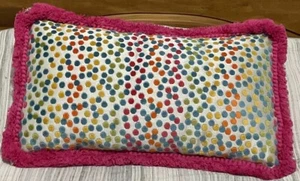 Whimsical Polka-Dot Pillow With Pink Fringe Approx 25 X 12 Down Filled EUC - Picture 1 of 3