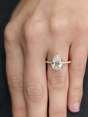 3.00 CT Pear Cut Real Moissanite Hidden Halo Engagement Ring 14k White Gold Over - Image 1 of 4