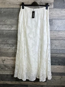 Maxi Falda Boohoo Talla UK 8 Blanca Floral Burntout Declaración Boda Verano Boho - Imagen 1 de 11