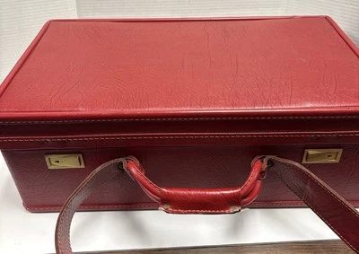 Vintage Strapped Hartmann Suitcase Luggage Red 21” x 12” x 7” - Image 1 of 4