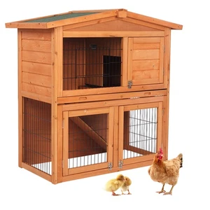 2 Tier Wooden Rabbit Hutch Bunny Cage Chiken Coop Small Animal House Waterproof - Picture 1 of 12