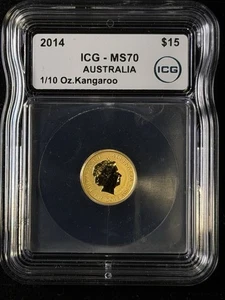 2014 P Australia Kangaroo 1/10 oz .9999 Gold $15 MS 70 ICG - Picture 1 of 4