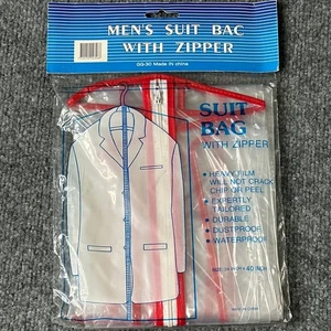 Vintage Mens Suit Bag Clear Garment Red Taping With Zipper Travel Storage Bag - Picture 1 of 4