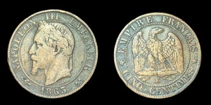 1853-K CINQ CENTIMES 5C Napoleon III Bronze Coin Bordeaux Mint Wow Details - Picture 1 of 3
