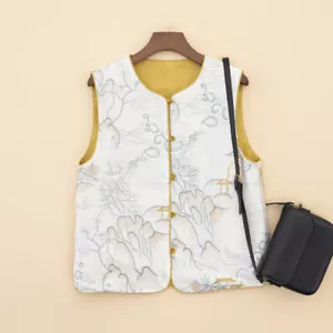 Embroidery Women Chinese Double-sided Wear Vest Acetate Silk Gilet Waistcoats - Picture 1 of 19