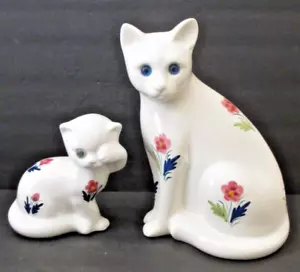 VINTAGE ELPA Alcobaca White Cat & Kitten Figurine Set Hand Painted Portugal 1974 - Picture 1 of 16