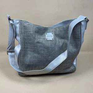 Calvin Klein Schultertasche Handtasche Achsel Kunstleder Silber Grau Medium Damen - Bild 1 von 8