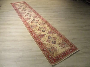 13' FEET RUNNER Afghan-Refugee Vegetable-Dye Handmade-knotted Wool Rug 586308 - Picture 1 of 10