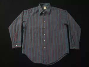 Vintage Penneys Towncraft Wollhemd gestreift Herren Large 16-16,5 türkis rot orange - Bild 1 von 8