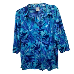 Speedo Woman's Swim Coverup Large Multicolor Floral Blue Tropical Button Up - Picture 1 of 17