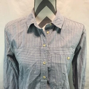 Topshop Moto Light Blue Striped Button Front Long Sleeve Shirt Womens Size 2 AA2 - Picture 1 of 4