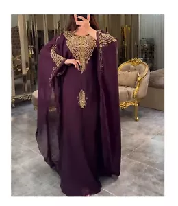 SALE !!New Moroccan Kaftan Arabic Abaya Cristal Glass Stone Hand Beaded Caftan - Picture 1 of 6