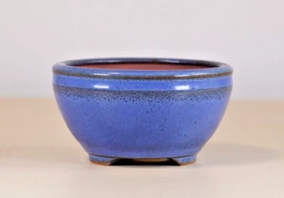 Maceta Bonsai Japonesa HEIAN KOZAN φ3.5" (9cm) Azul Esmaltado Redondo Y204 Foto 1 de 4