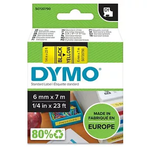 DYMO Authentic D1 Labels   Black Print on Yellow Tape   6 mm x 7 m   (US IMPORT) - Picture 1 of 4