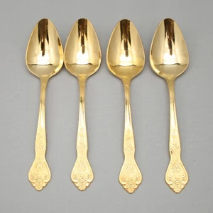 Rogers Set-4 Teaspoons Stanley Roberts Royalty Electroplate Gold Flatware Spoons - Picture 1 of 7