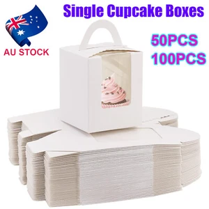50/100PCS Single Cupcake Boxes White Party Favour Gift Box Wedding Clear Window - Picture 1 of 8