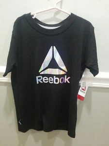 GIRLS REEBOK LOGO GRAPHIC BLACK T-SHIRT SIZE XS ( 4 / 5 ) NEW WITH TAGS - Picture 1 of 9