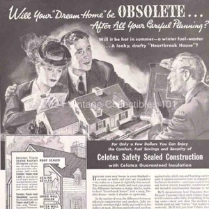 1939 Celotex Asphalt Roofing Shingles Insulation photo art decor vintage ad - Picture 1 of 8