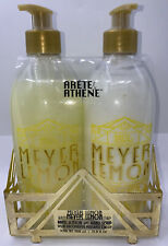 Arete&Athene Meyer Lemon Hand Soap Hand Lotion Gold Metal Holder Gift Set NWT