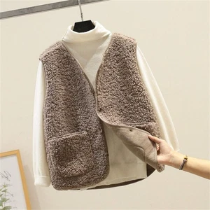 Lamb Hair Winter Fleece Vests Warm Thick Sleeveless Jacket for Spring Autumn - Picture 1 of 21