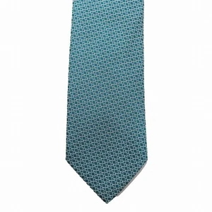 HERMES Necktie Tie Green all-over pattern 100% Silk made in France J7582 - Picture 1 of 24