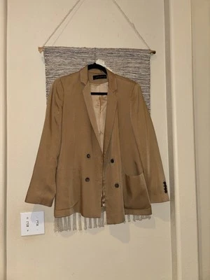 Blazer Zara Beige Tostado Doble Pecho Talla Mediana Pie Suelto Foto 1 de 4