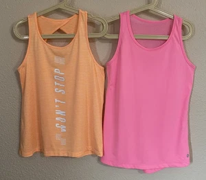 (2) Girls Tank Tops L 14 Athleticwear Sleeveless Neon Round Neck Xersion Bright - Picture 1 of 7