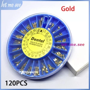 Kit de poste de tornillo dental chapado en oro 120 piezas kit cónico pasadores de conducto radicular + llave de 2 piezas - Imagen 1 de 8