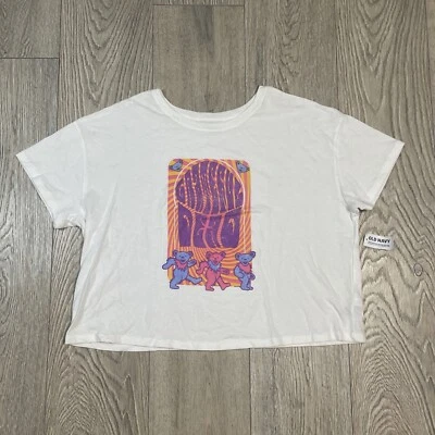 Grateful Dead Licensed Cropped T-shirt NWT Old Navy White 3 Bear Logo Women's XL - Image 1 of 4