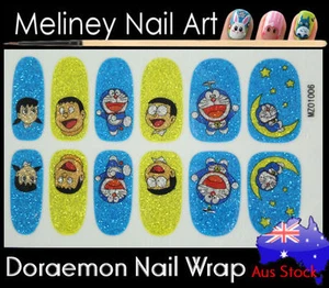 Doraemon Full Cover Glitter Nail Wrap Nail Art Stickers Pattern cartoon manga - Picture 1 of 2