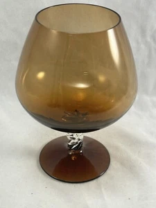 VINTAGE 1960s Empoli Italian smoky brown glass brandy balloon glass vase 16cm - Picture 1 of 7