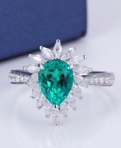 Birnengeschnittener Smaragdring 925 Sterlingsilber Verlobungssmaragdring Geschenke für sie