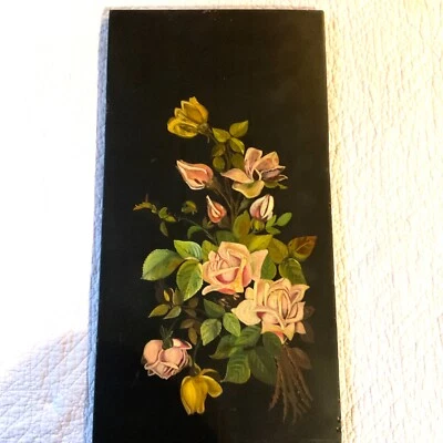 Antigua rosa victoriana pintada a mano original pintura al óleo floral vintage Foto 1 de 4