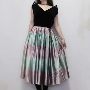 Vintage 50s Party Dress Avant Garde RHinestone Velvet Top & A-line Skirt - Picture 1 of 11