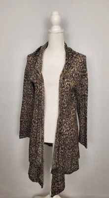 One World Leopard Print Draped Front Lightweight Hooded Cardigan Women's Large - Image 1 of 4