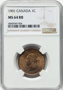 Canada - 1901 Large Cent - NGC MS64RB - SUPERB MARK FREE - LAST YEAR OF ISSUE ! - Picture 1 of 2