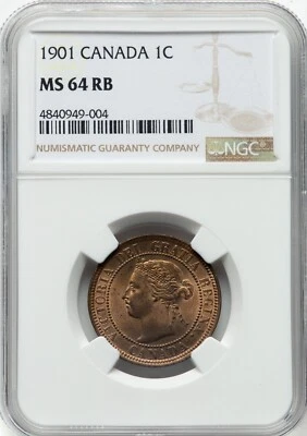 Canada - 1901 Large Cent - NGC MS64RB - SUPERB MARK FREE - LAST YEAR OF ISSUE ! - Image 1 of 2