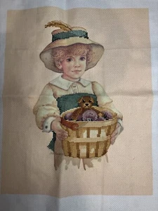 Incomplete Jan Hagara Color art Cross Stitch Todd Victorian Child Holding Basket - Picture 1 of 9
