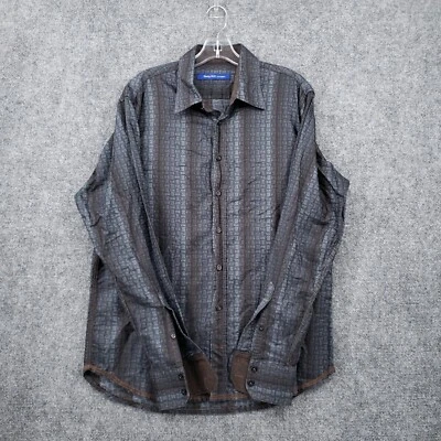 Camisa Georg Roth Hombre L Grande Abotonada Negra Geométrica Manga Larga Oficina Informal Foto 1 de 4