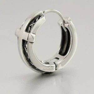 316L Stainless Steel Cross Mens Biker Rocker Punk Hoop Earring S021C 1 Piece - Picture 1 of 3