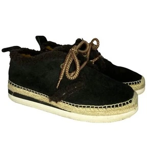 See by Chloe Shearling Suede Black Espadrille Platform Sneaker Size 39 - Picture 1 of 9