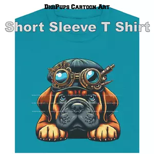 DigiPups Mastiff Bullmastiff Hund Steampunk Kostüm Cartoon blaugrün T-Shirt - S-5X - Bild 1 von 5