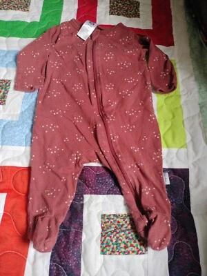 Gerber Cotton Zipper Footed   Sleeper 0-3 Months Burgundy Moon/Stars  - Image 1 of 4